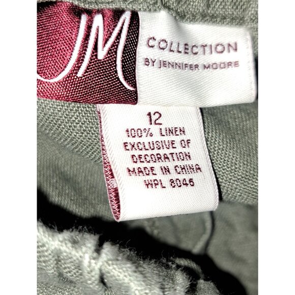 JM Collection by Jennifer Moore Linen Pants Womens 12 Khaki Embroidered Capri - Picture 6 of 6